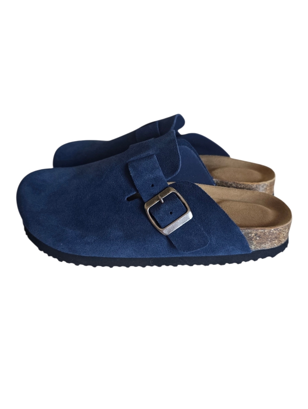 New 🤎 Emma New York Women's Nina Navy Suede Leather Cork Footbed Clogs - Picture 4 of 16